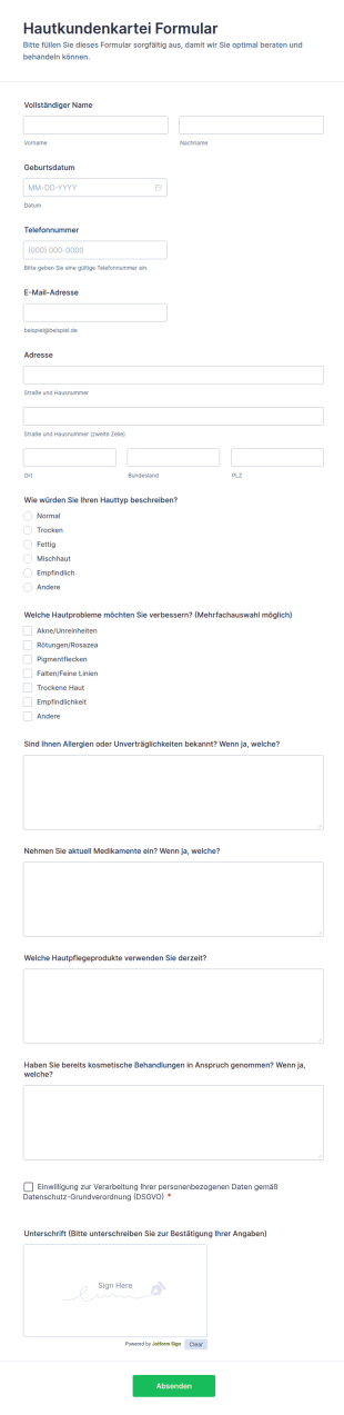 Hautkundenkartei Formular