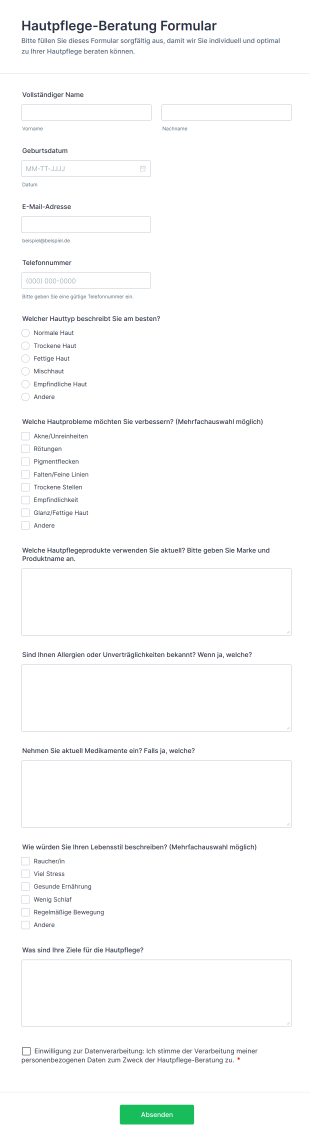 Hautpflege Beratung Formular