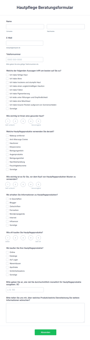 Hautpflege Beratungsformular