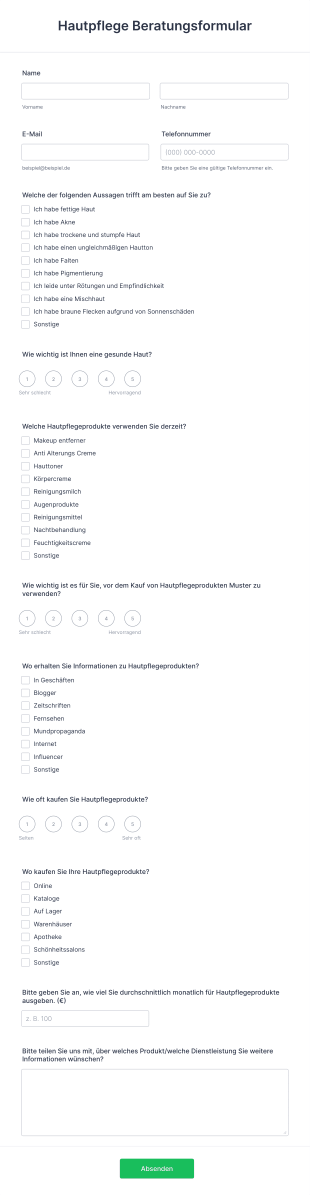 Hautpflege Beratungsformular