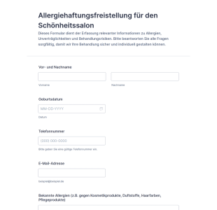 Hautsalon Allergie Haftungsausschluss Formular