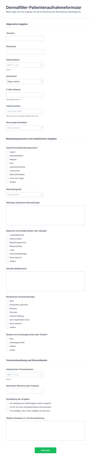Hautverjüngungsbehandlungs Kundenaufnahmeformular