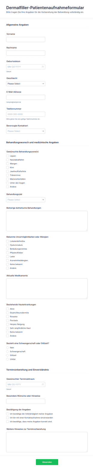 Hautverjüngungsbehandlungs Kundenaufnahmeformular