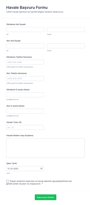 Havale Başvuru Form Template