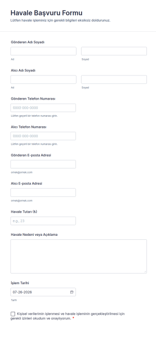 Havale Başvuru Form Şablonu