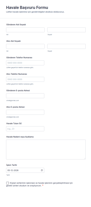 Havale Başvuru Form Şablonu