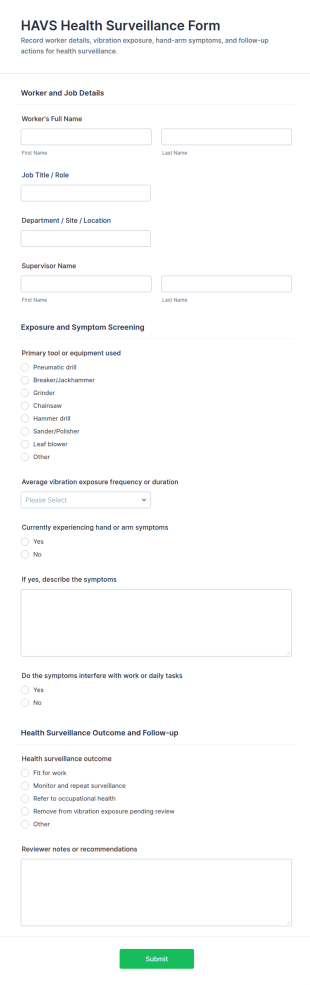 HAVS Health Surveillance Form Template