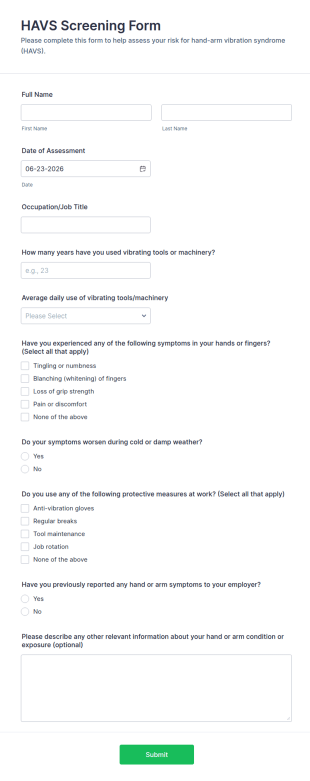 HAVS Screening Form Template