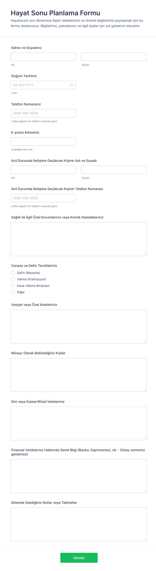 Hayat Sonu Planlama Form Şablonu