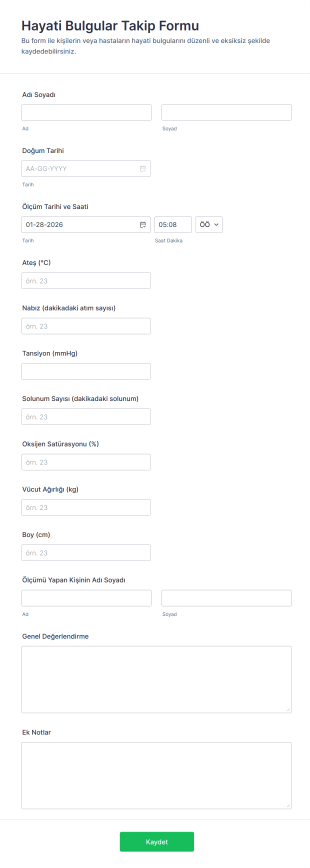 Hayati Bulgular Takip Form Şablonu