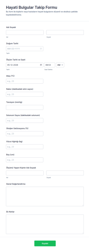 Hayati Bulgular Takip Form Şablonu