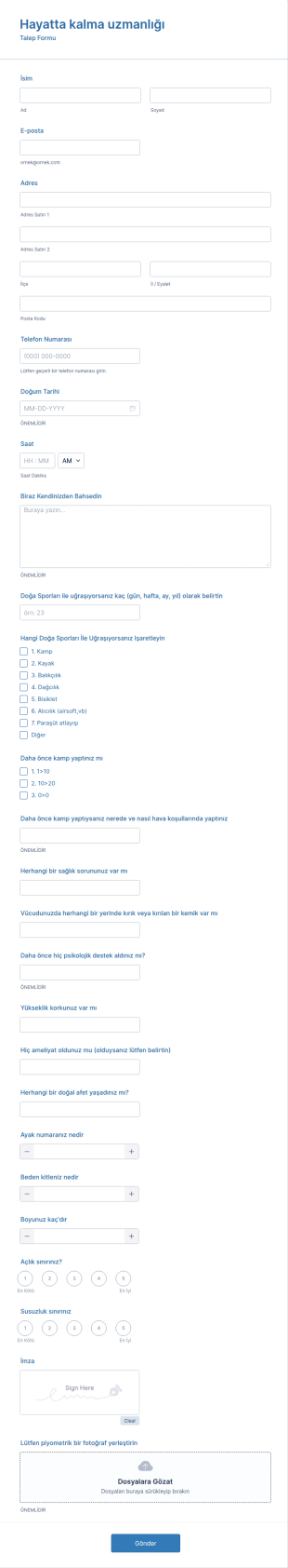 Hayatta Kalma Uzmanlığı Form Şablonu