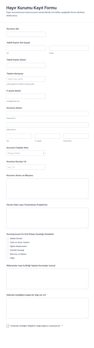 Hayır Kurumu Kayıt Form Şablonu