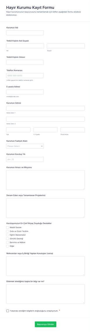 Hayır Kurumu Kayıt Form Şablonu