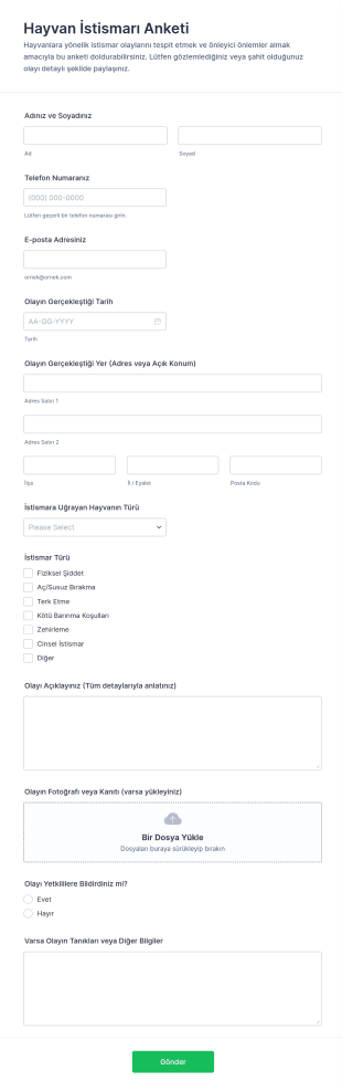 Hayvan İhlali Anketi 🐾 Form Şablonu