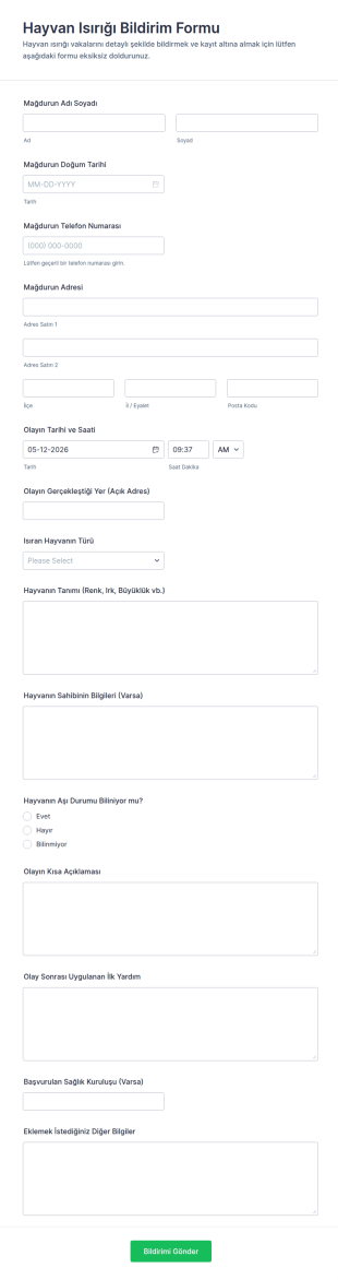 Hayvan Isırığı Bildirim Form Şablonu