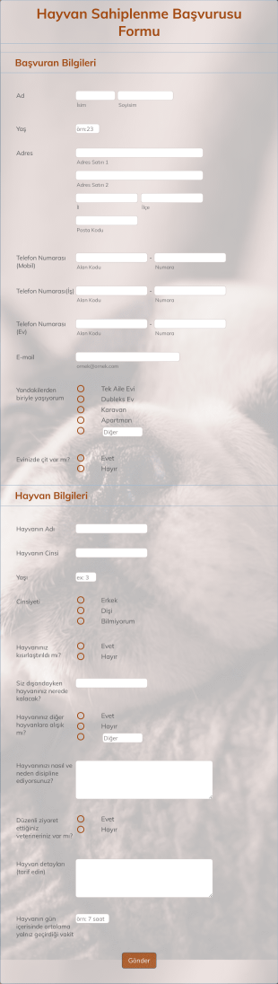 Hayvan Sahiplenme Başvurusu Form Şablonu