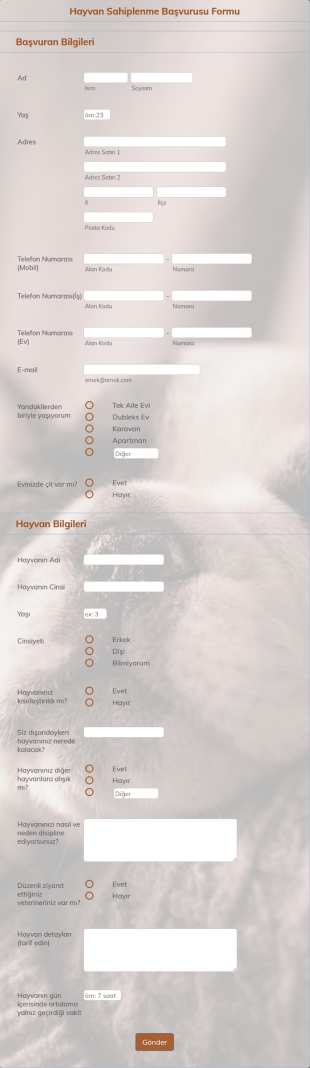 Hayvan Sahiplenme Başvurusu Form Şablonu