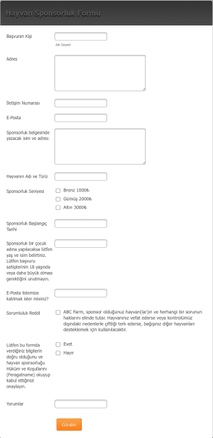 Hayvan Sponsorluk Form Şablonu