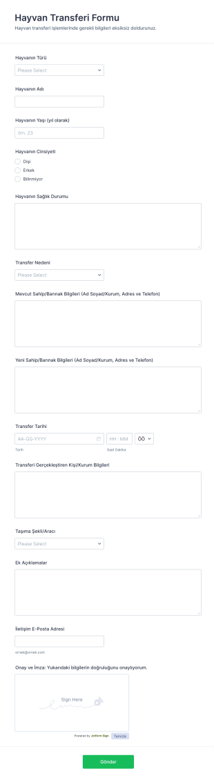 Hayvan Transferi Form Şablonu