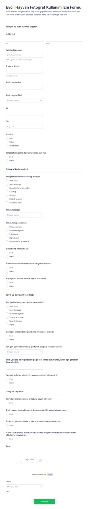 HayvanFotoğrafıİzin Form Şablonu