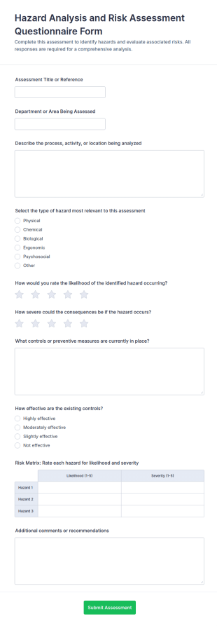 Hazard Analysis And Risk Assessment Form Template