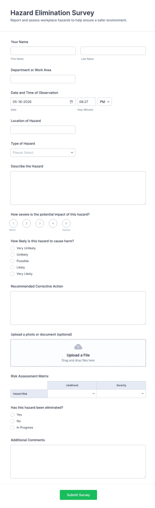 Hazard Elimination Survey Form Template