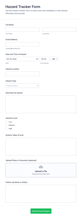 Hazard Tracker Form Template
