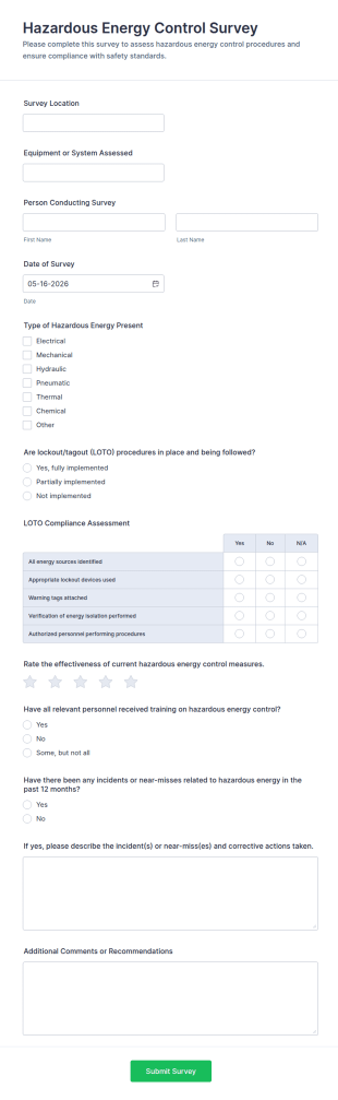 Hazardous Energy Control Survey Form Template