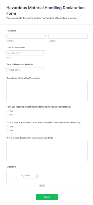 Hazardous Material Handling Declaration Form Template
