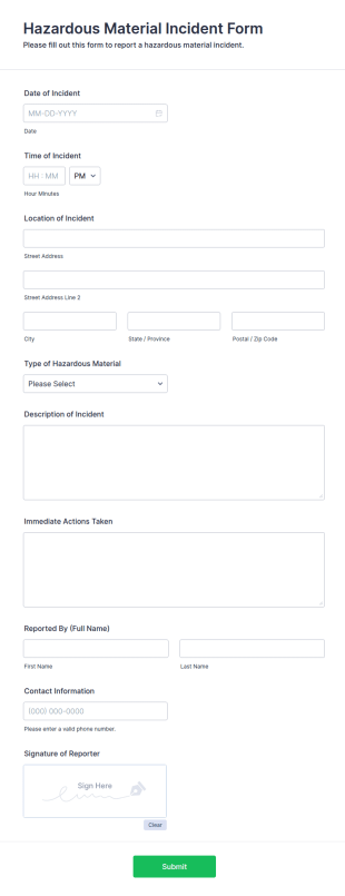 Hazardous Material Incident Form Template
