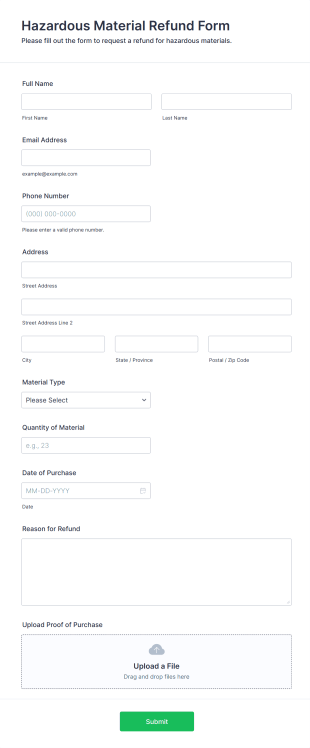 Hazardous Material Refund Form Template