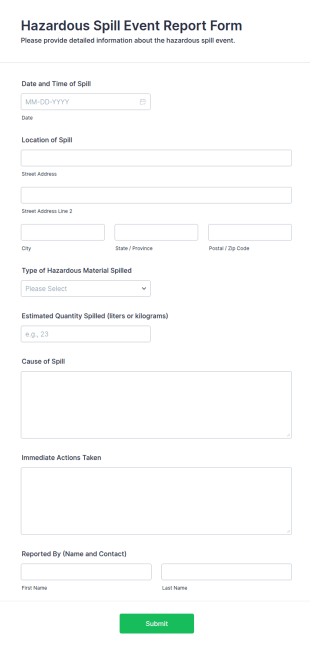 Hazardous Spill Event Report Form Template