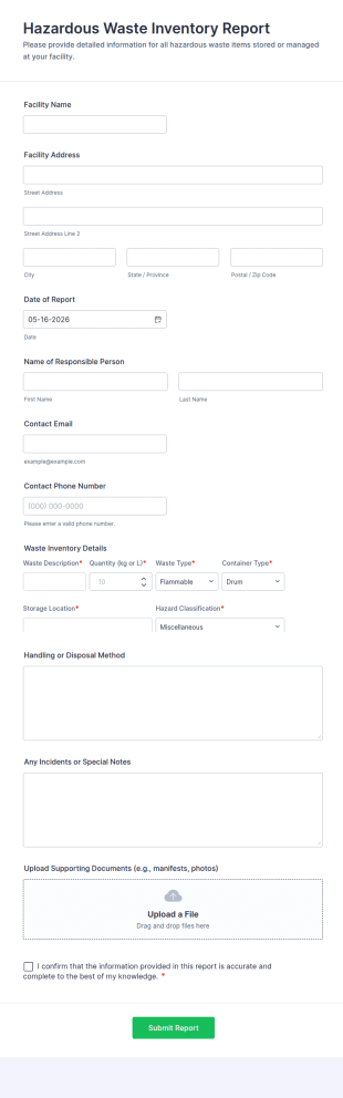 Hazardous Waste Inventory Report Form Template