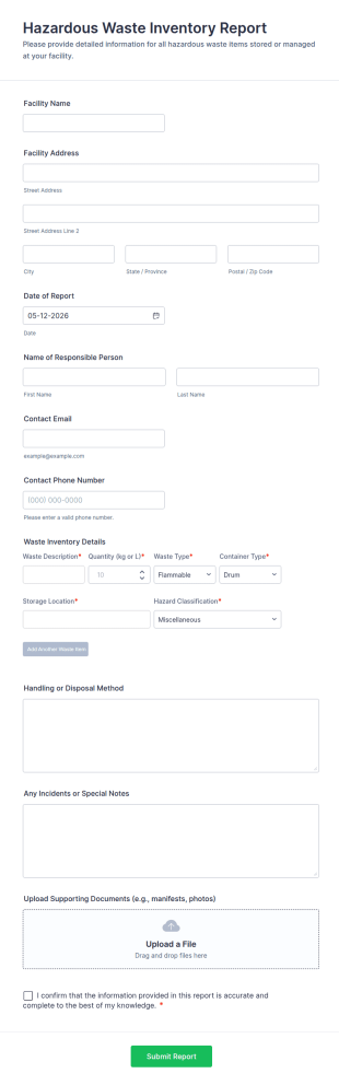 Hazardous Waste Inventory Report Form Template