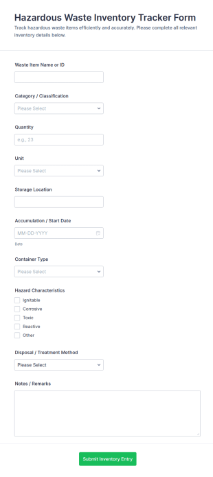 Hazardous Waste Inventory Tracker Form Template