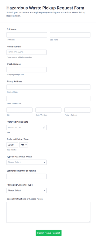 Hazardous Waste Pickup Request Form Template