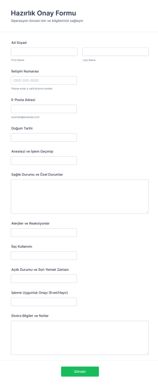 Hazırlık Onay Form Şablonu