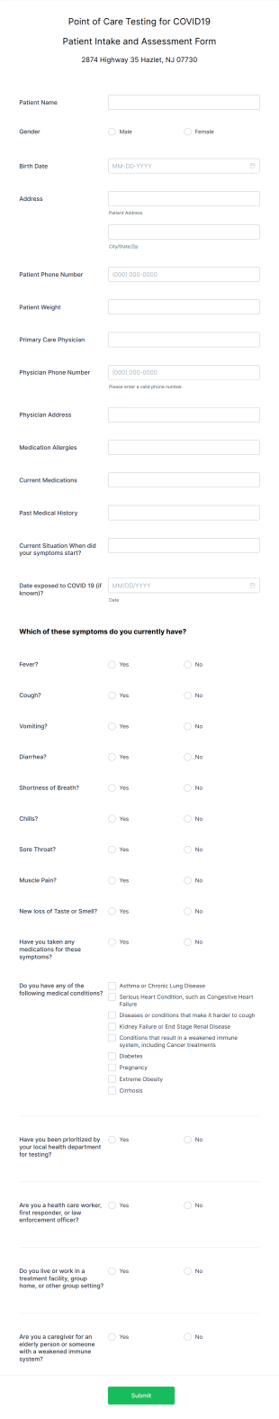 HAZLET PHARMACY POCT Covid Antigen Testing Form Template