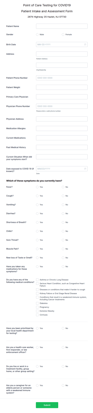 HAZLET PHARMACY POCT Covid Antigen Testing Form Template