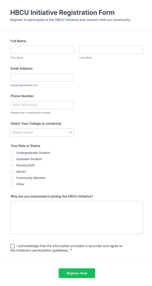 HBCU Initiative Registration Form Template