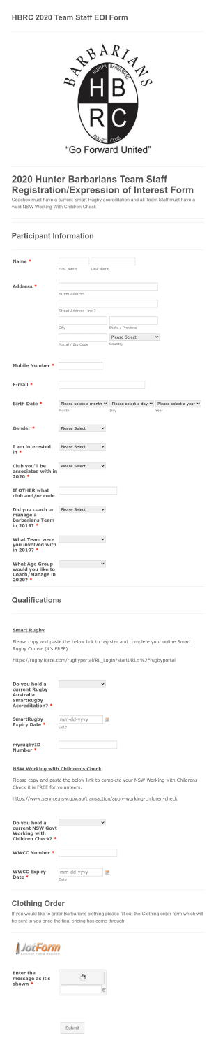 HBRC 2020 Team Staff EOI Form Template