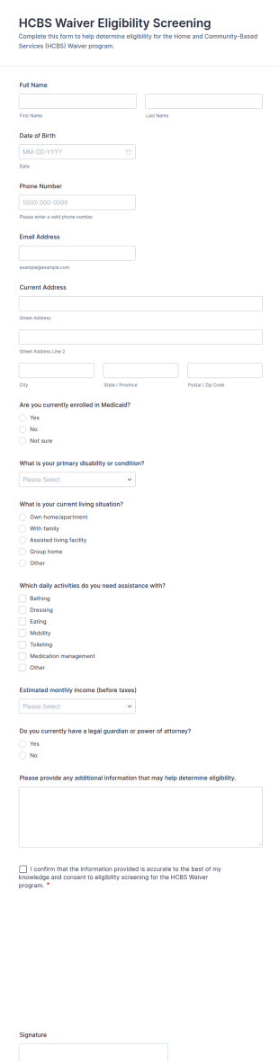 HCBS Waiver Eligibility Screening Form Template