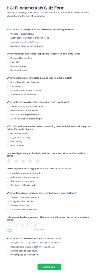 HCI Fundamentals Quiz Form Template