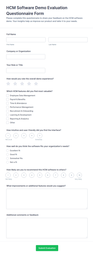 HCM Software Demo Evaluation Form Template
