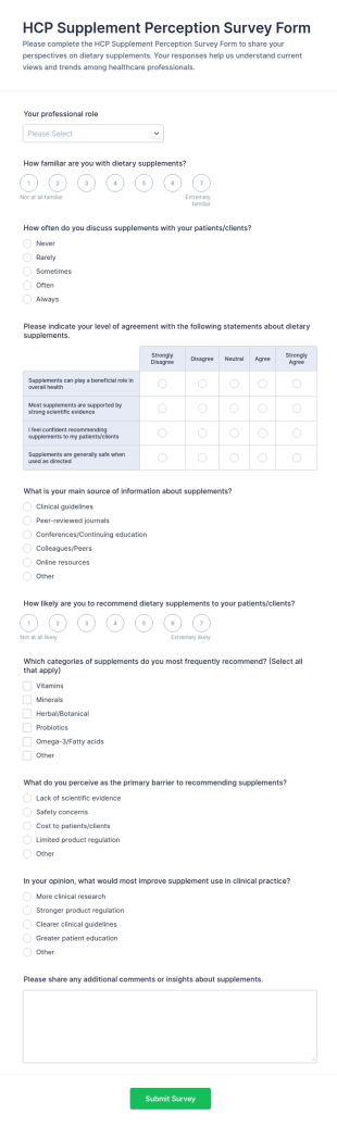 HCP Supplement Perception Survey Form Template