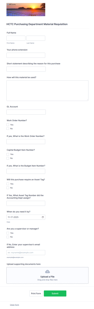 Purchasing Department Material Requisition Form Template
