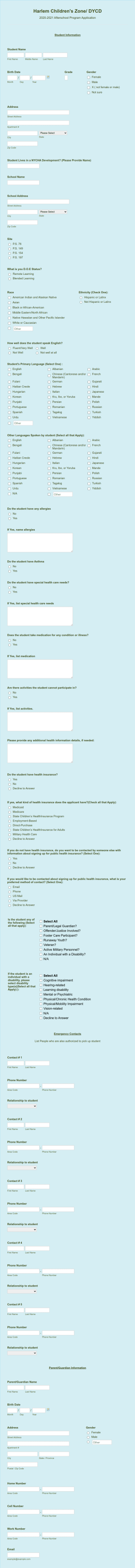 HCZDYCD 2020 2021 Afterschool Digital Intake Form Template