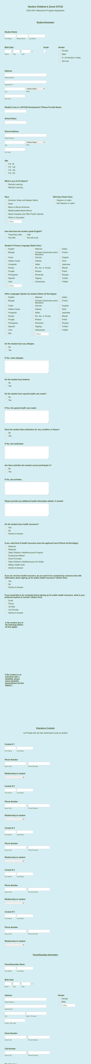 HCZDYCD 2020 2021 Afterschool Digital Intake Form Template