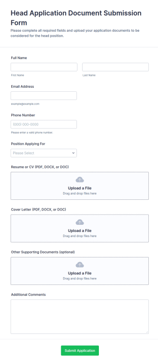Head Application Document Submission Form Template